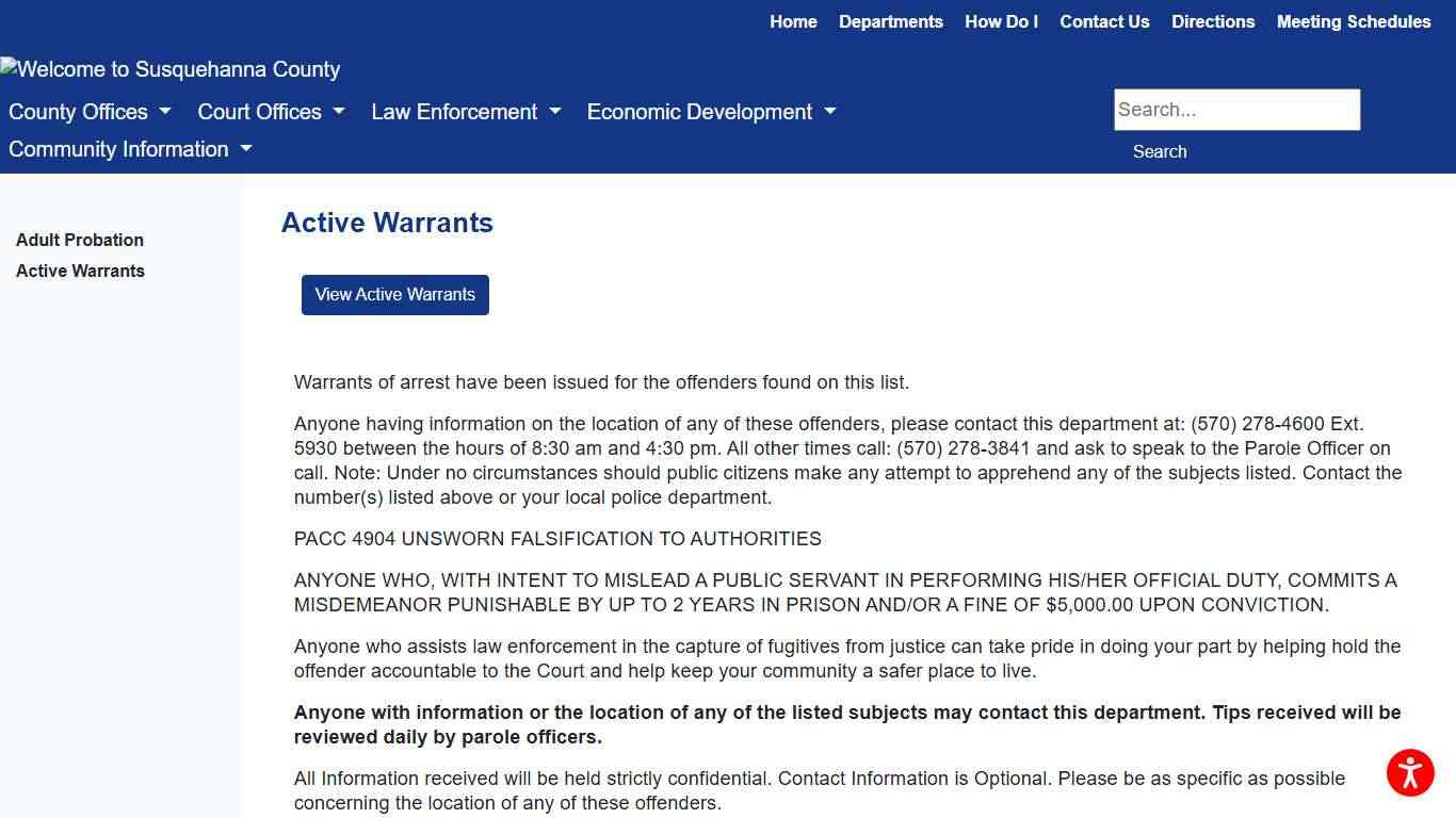 Susquehanna County - Active Warrants