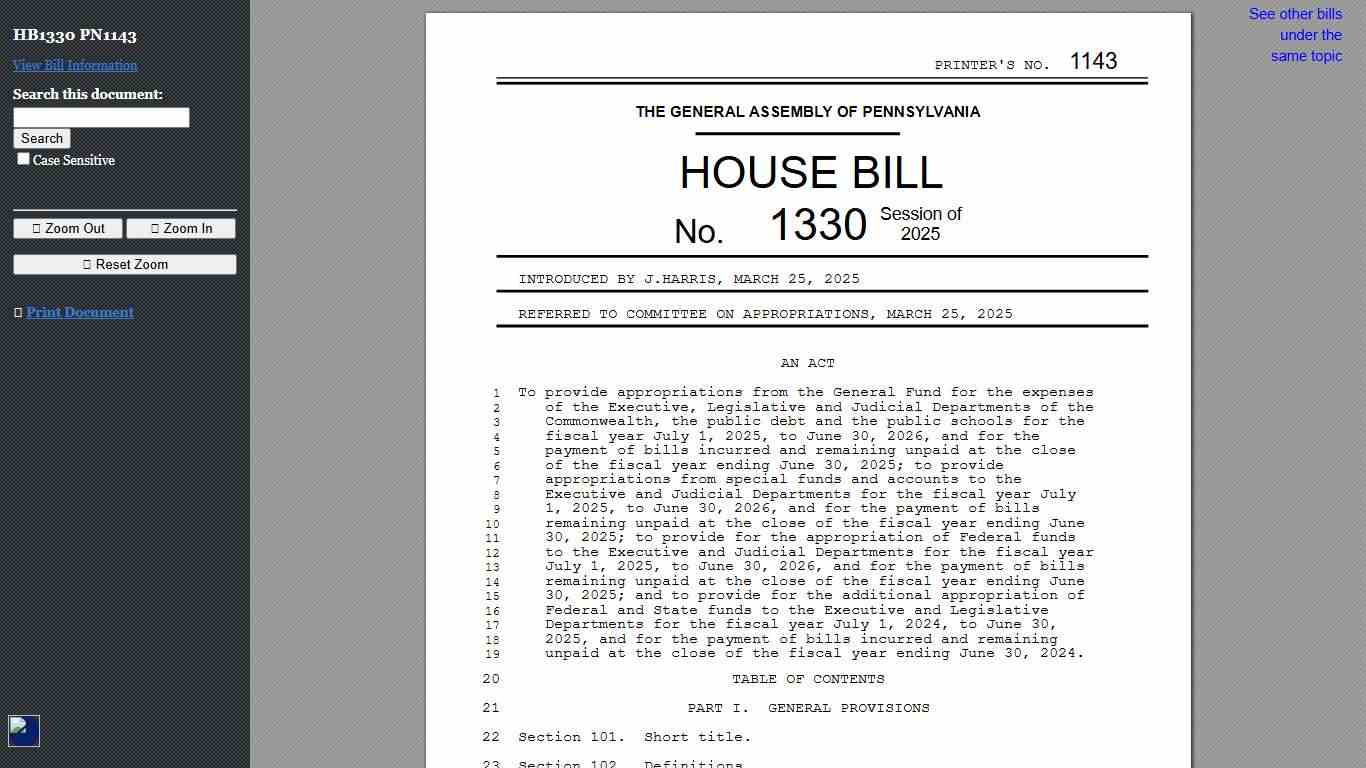 2025-2026 Regular Session HB 1330 PN 1143 Bill Text (HTM)