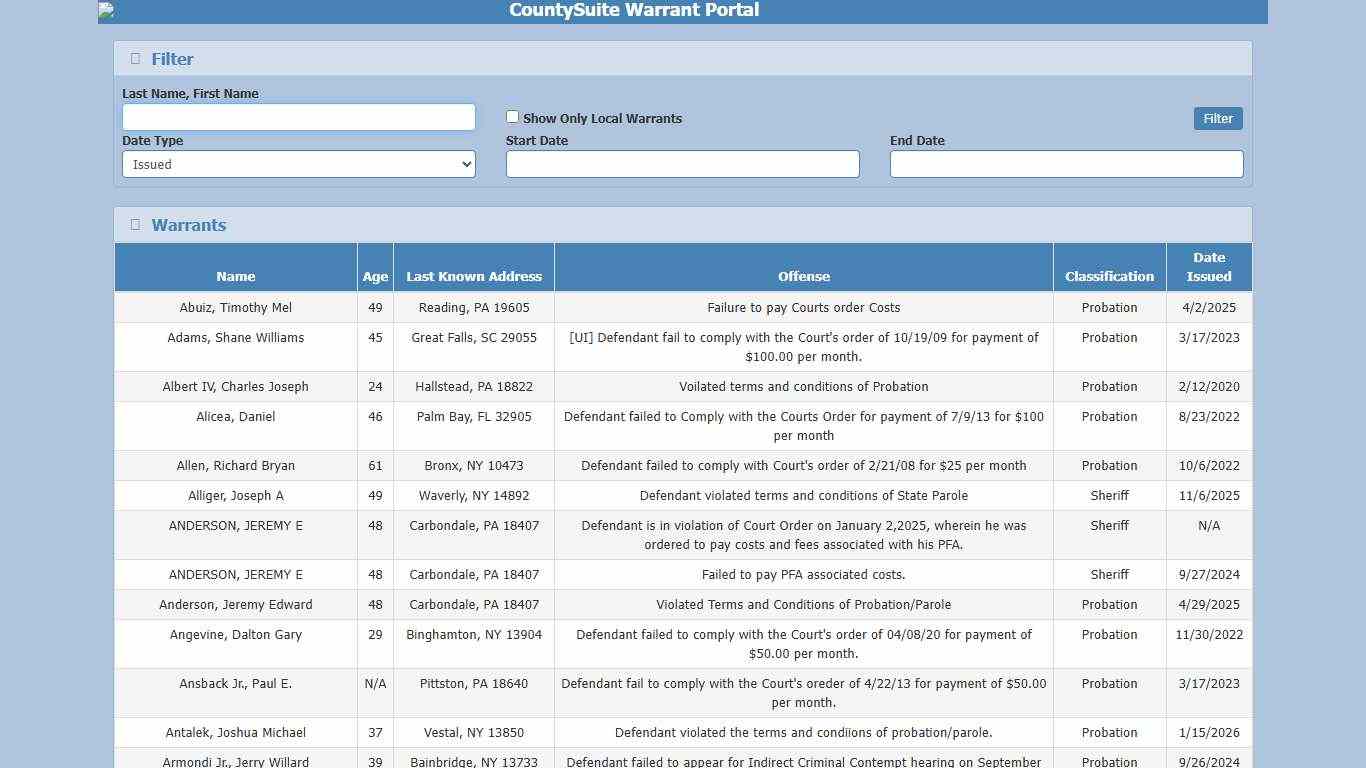 CountySuite Warrant Portal